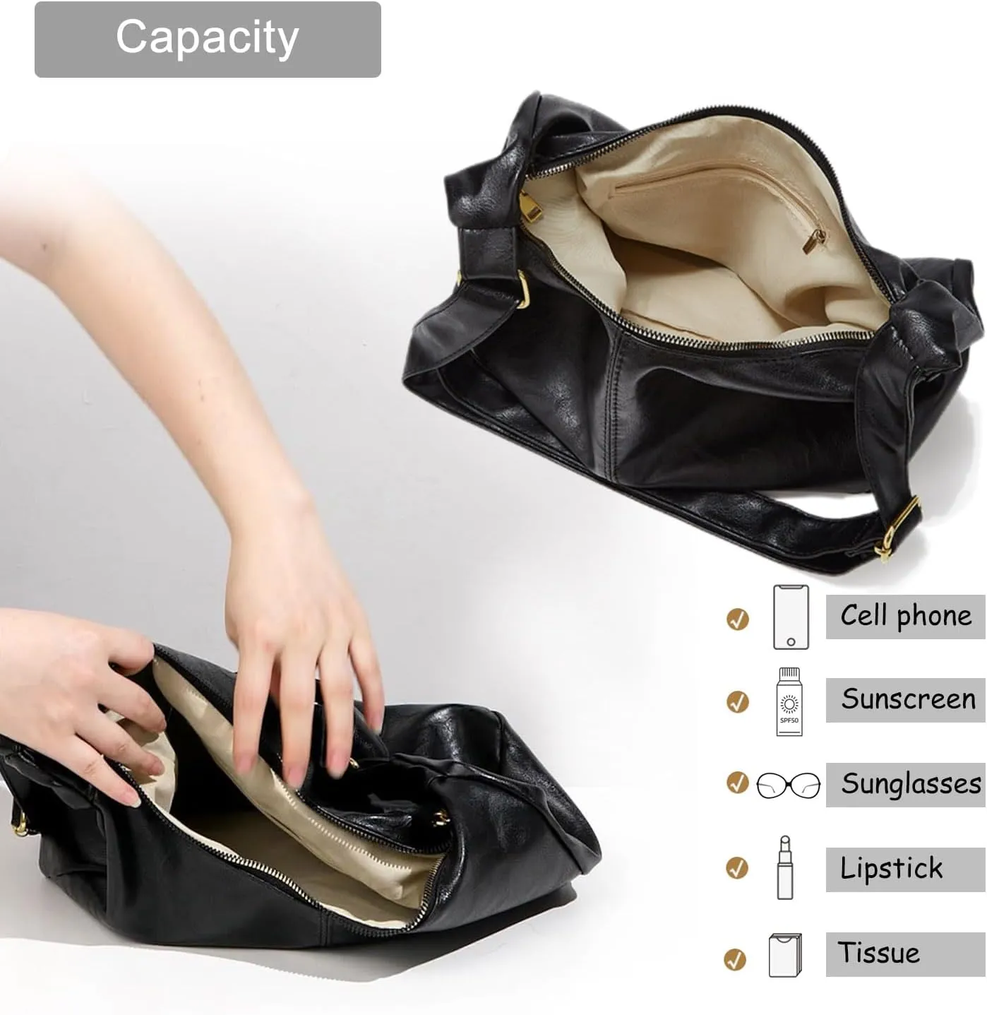 Crescent Shoulder Bags for Women Retro Small Hobo Handbags PU Leather Tote Bag 2025