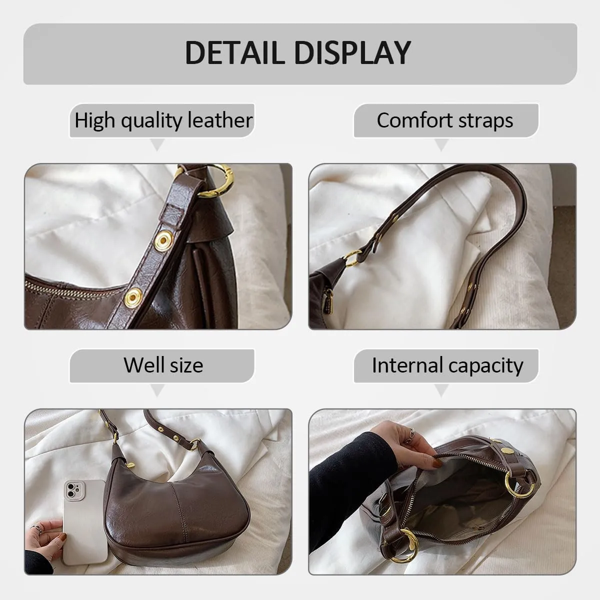 Crescent Shoulder Bags for Women Retro Small Hobo Handbags PU Leather Tote Bag 2025