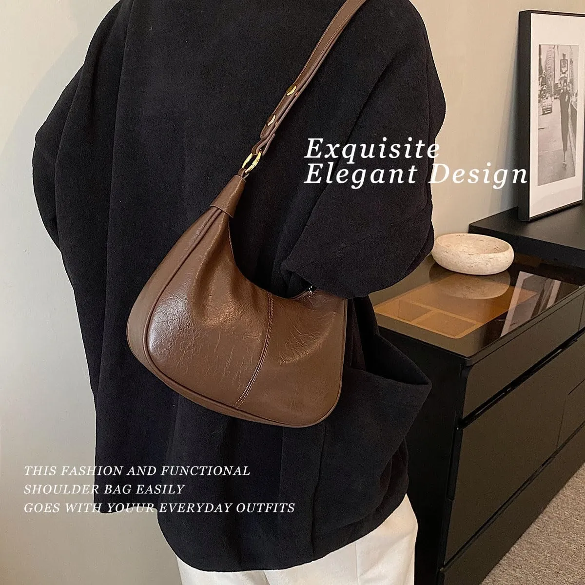 Crescent Shoulder Bags for Women Retro Small Hobo Handbags PU Leather Tote Bag 2025