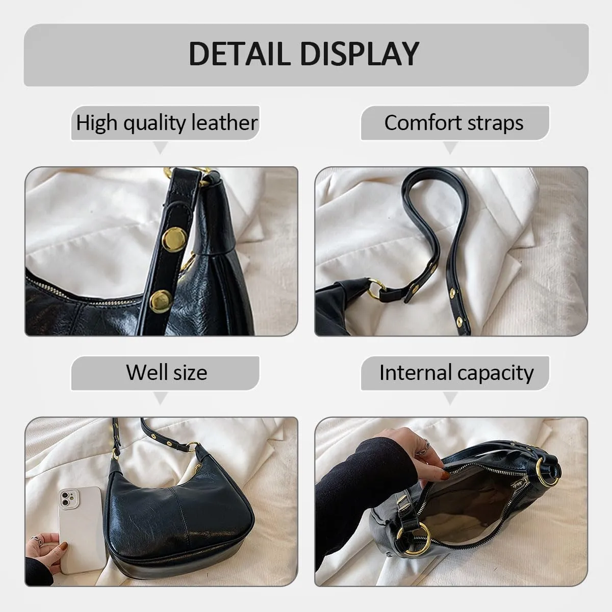 Crescent Shoulder Bags for Women Retro Small Hobo Handbags PU Leather Tote Bag 2025