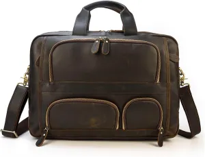 CSCDD Vintage Briefcase Men's Leather Portable Commuter Bag 16-inch Computer Bag Single Shoulder Straddle Bag