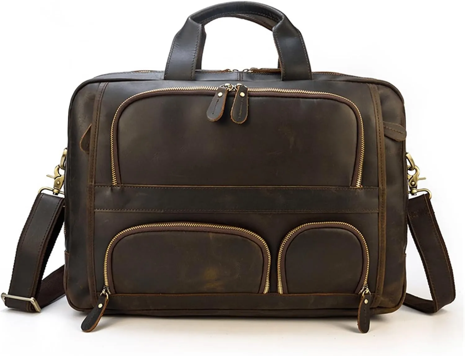CSCDD Vintage Briefcase Men's Leather Portable Commuter Bag 16-inch Computer Bag Single Shoulder Straddle Bag