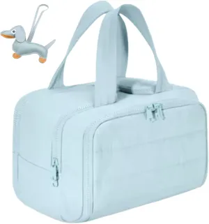 Cureaway Travel Cosmetic Bag, 0.6lb Large Capacity Wide-Open Travel Cosmetic Bag, 4-In-1 Puffy Multi-Functional Toiletry Bag for Women, Wash Pouch Portable Hanging Lightweight Organizer (Blue)