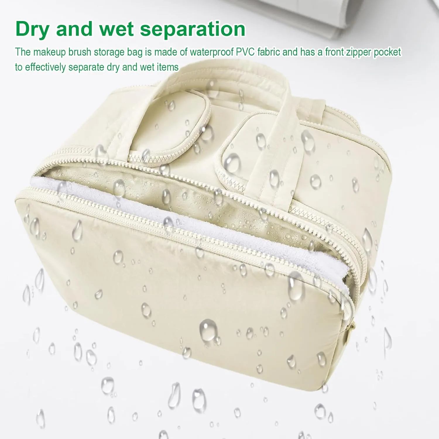 Cureaway Travel Cosmetic Bag, 0.6lb Large Capacity Wide-Open Travel Cosmetic Bag, 4-In-1 Puffy Multi-Functional Toiletry Bag for Women, Wash Pouch Portable Hanging Lightweight Organizer (Green)