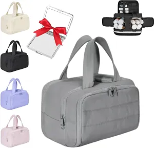 Cureaway - Travel Cosmetic Bag, Cureaway Large Capacity Wide-Open Travel Cosmetic Bag, Multi-Functional Toiletry Bag for Women, Portable Hanging Organizer with 4 Compartments (Gray)
