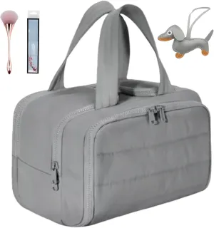 Cureaway Travel Cosmetic Bag, Large Capacity Wide-Open Travel Cosmetic Bag, 4-In-1 Puffy Multi-Functional Toiletry Bag for Women, Organizer Waterproof Lightweight Portable (Grey-b)