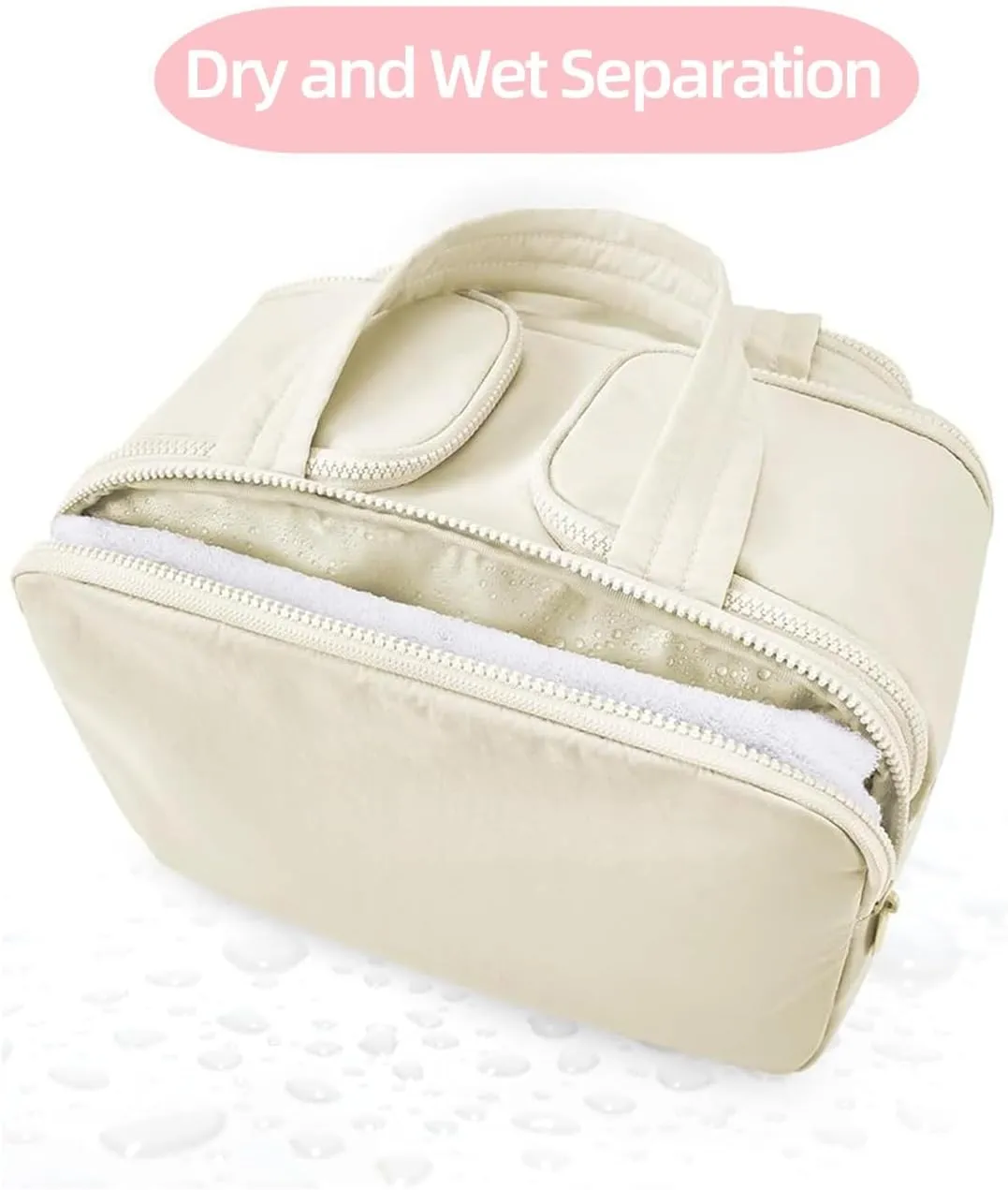 Cureaway Travel Cosmetic Bag, Large Capacity Wide-Open Travel Cosmetic Bag, 4-In-1 Puffy Multi-Functional Toiletry Bag for Women, Portable Toiletry Bag with Divider and Handle (Pink)