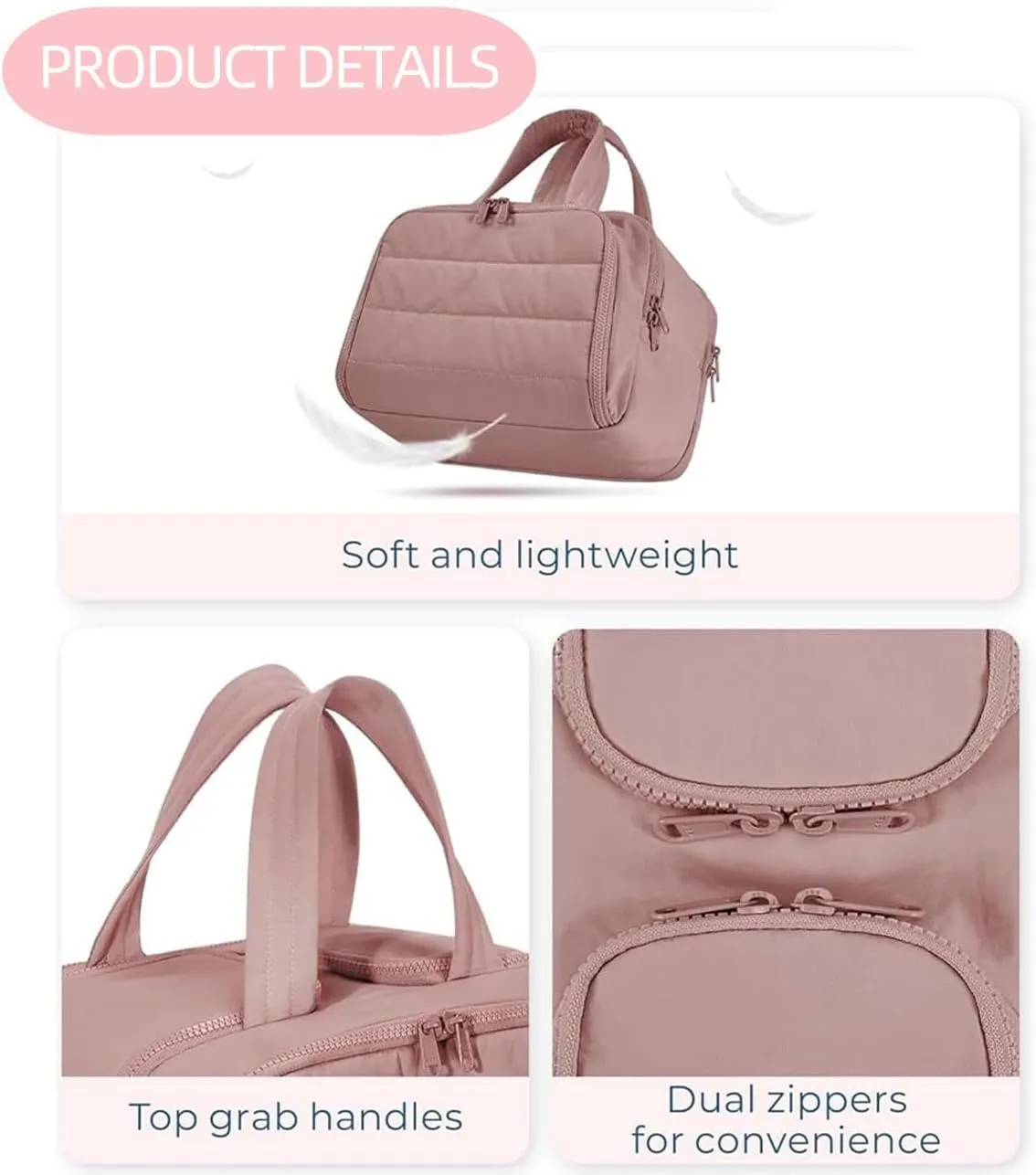 Cureaway Travel Cosmetic Bag, Large Capacity Wide-Open Travel Cosmetic Bag, 4-In-1 Puffy Multi-Functional Toiletry Bag for Women, Portable Toiletry Bag with Divider and Handle (Pink)