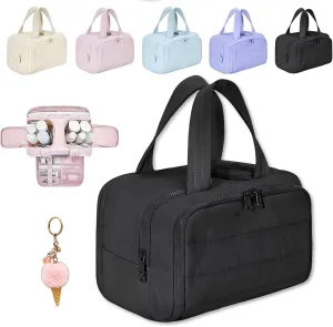 Cureaway Travel Cosmetic Bag, Large Capacity Wide-Open Travel Cosmetic Bag, 4-in-1 Puffy Multi-functional Toiletry Bag for Women, Wash Pouch Portable Hanging Organizer (Dark gray)