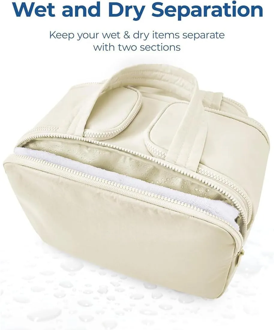Cureaway Travel Cosmetic Bag, Large Capacity Wide-Open Travel Cosmetic Bag, 4-In-1 Puffy Multi-Functional Toiletry Bag for Women, Waterproof Portable Pouch with Divider and Handle (Purple)