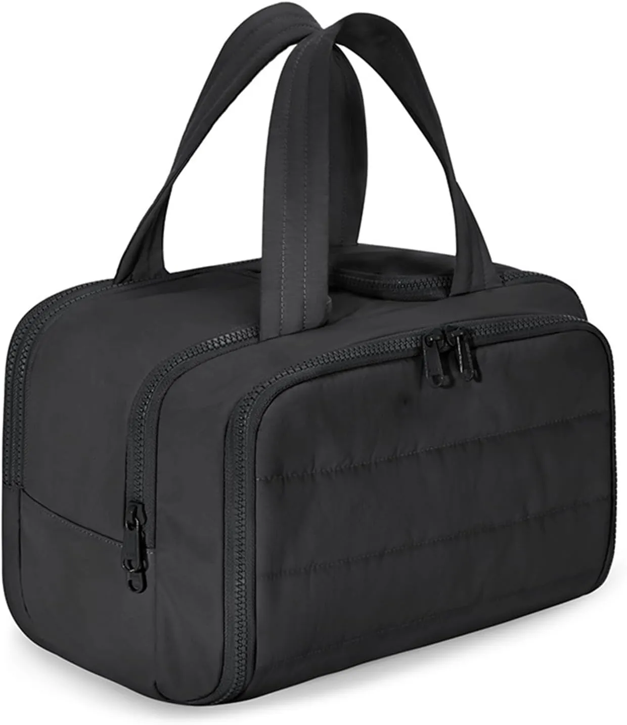 Cureaway Travel Cosmetic Bag, Large Capacity Wide-Open Travel Cosmetic Bag, 4-In-1 Puffy Multi-Functional Toiletry Bag, Hanging Organizer For Women, With Divider And Handle (Black)