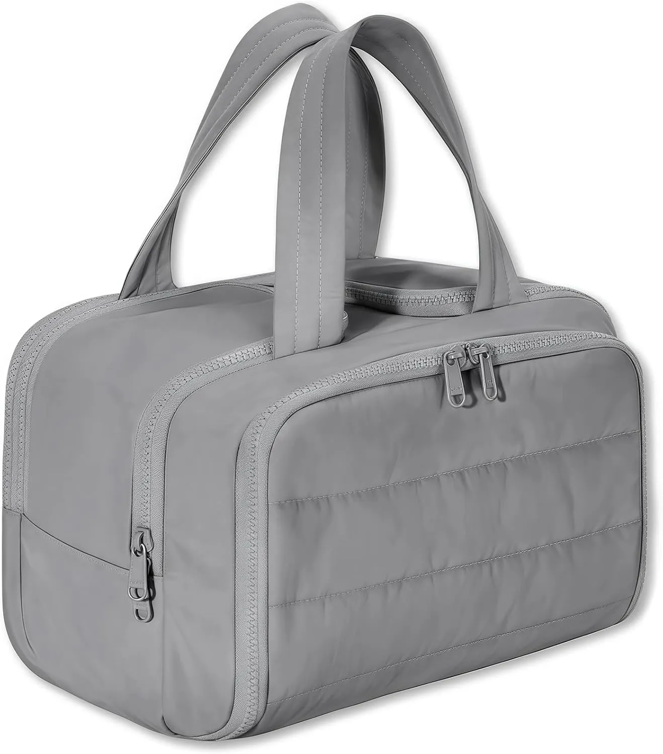 Cureaway Travel Cosmetic Bag, Large Capacity Wide-Open Travel Cosmetic Bag, 4-In-1 Puffy Multi-Functional Toiletry Bag, Hanging Organizer For Women, With Divider And Handle (Gray)