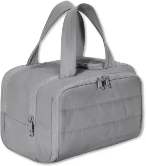 Cureaway Travel Cosmetic Bag, Large Capacity Wide-Open Travel Cosmetic Bag, 4-In-1 Puffy Multi-Functional Toiletry Bag, Hanging Organizer For Women, With Divider And Handle (Gray)