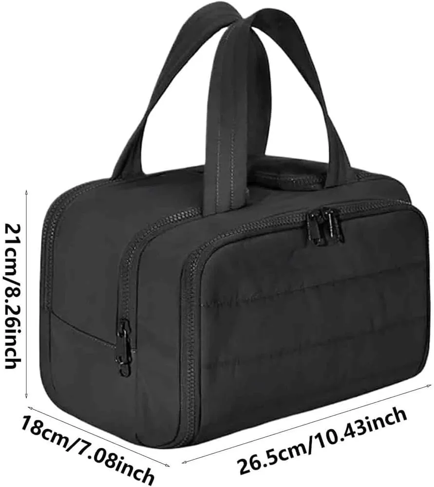 Cureaway Travel Cosmetic Bag, Large Capacity Wide-Open Travel Cosmetic Bag, 4 In 1 Waterproof Puffy Multi-Functional Toiletry Bag for Women with Divider and Handle (Black)
