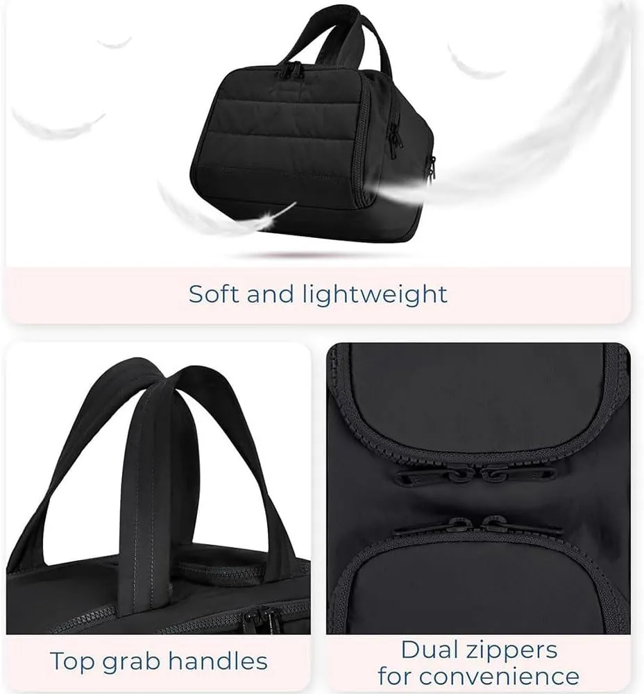Cureaway Travel Cosmetic Bag, Large Capacity Wide-Open Travel Cosmetic Bag, 4 In 1 Waterproof Puffy Multi-Functional Toiletry Bag for Women with Divider and Handle (Black)