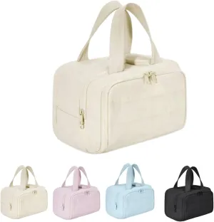 Cureaway Travel Cosmetic Bag, Large Capacity Wide-Open Travel Cosmetic Bag, for Women with Divider and Handle, 4-In-1 Puffy Multi-Functional Toiletry Bag for Women (white)