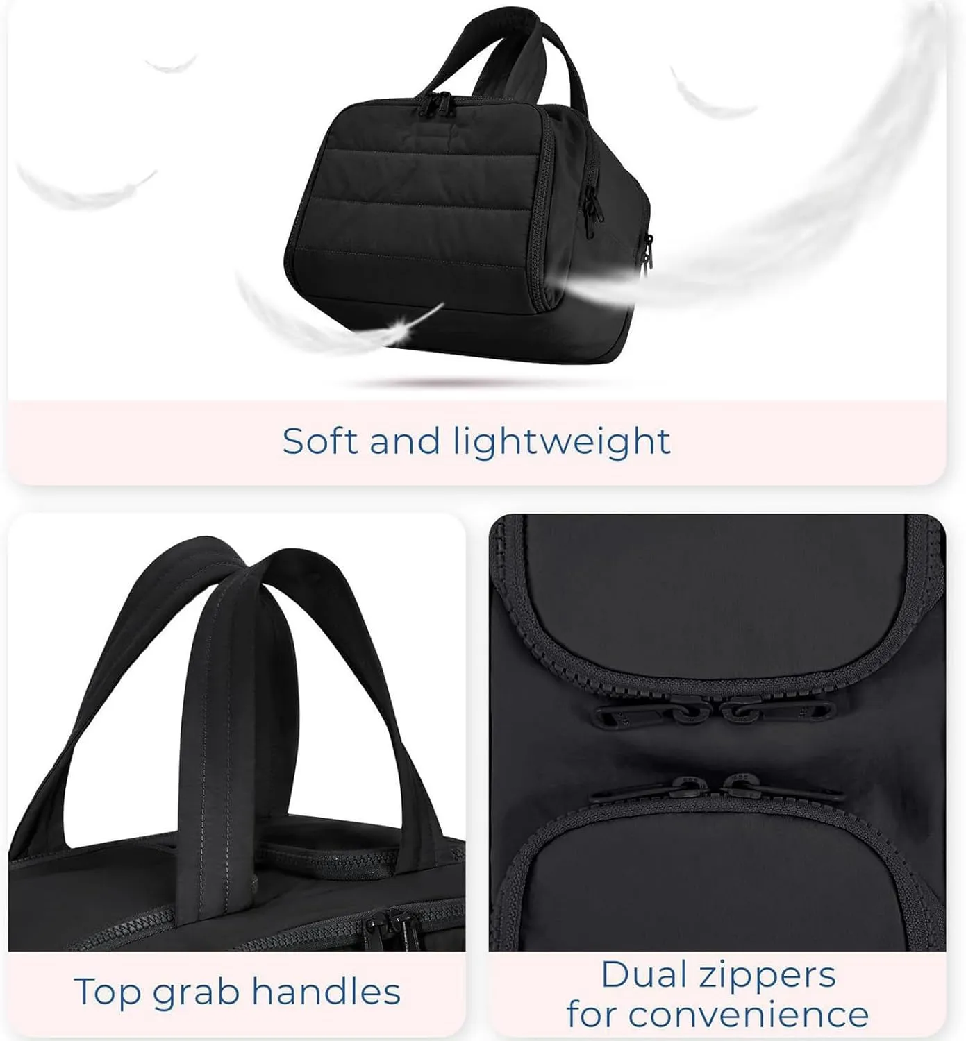 Curetoaway Large Capacity Wide-Open Travel Cosmetic Bag, 4-In-1 Puffy Multi-Functional Toiletry Bag for Women, Wash Pouch Portable Hanging Organizer for Toiletries & Beauty Essentials (Black)