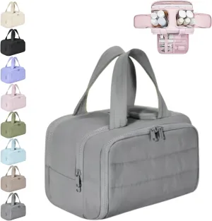 Curetoaway Travel Cosmetic Bag, Large Capacity Wide-Open Travel Cosmetic Bag, Curetoaway-Z Lightweight Waterproof Puffer Toiletry Bag, 4-In-1 Puffy Multi-Functional Toiletry Bag for Women (Gray, A)
