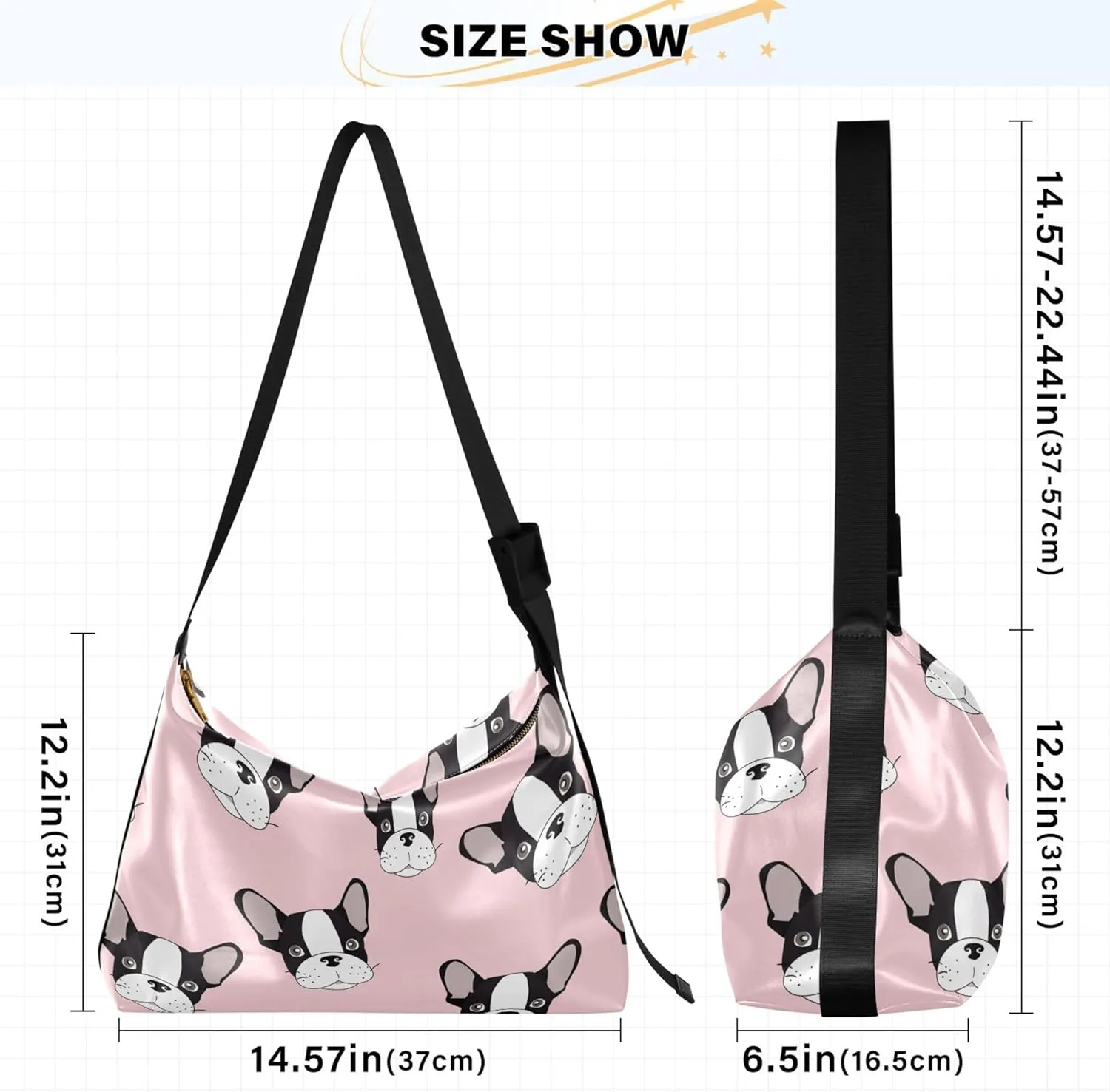 Cute Bulldog Hobo Leather Bags for Women Large Crossbody Purse Stylish Animal Print Shoulder Handbag Purse