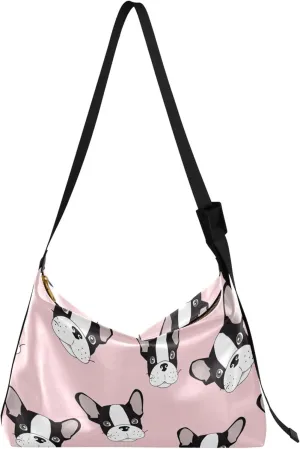 Cute Bulldog Hobo Leather Bags for Women Large Crossbody Purse Stylish Animal Print Shoulder Handbag Purse