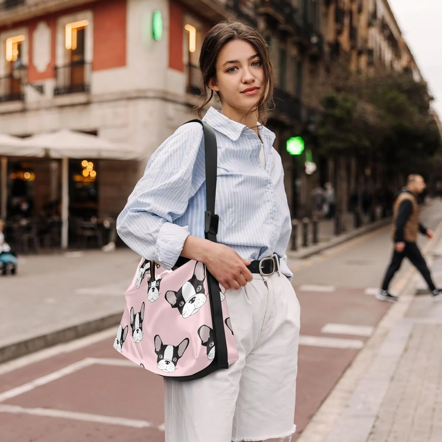 Cute Bulldog Hobo Leather Bags for Women Large Crossbody Purse Stylish Animal Print Shoulder Handbag Purse