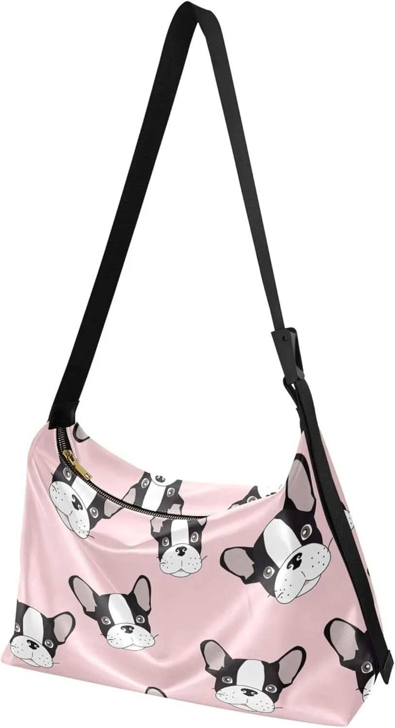 Cute Bulldog Hobo Leather Bags for Women Large Crossbody Purse Stylish Animal Print Shoulder Handbag Purse