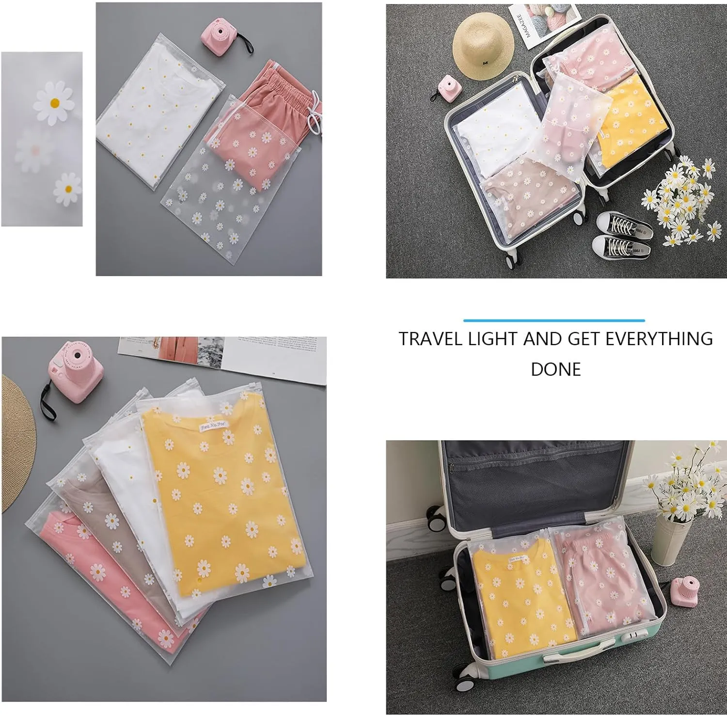 Daisy Zipper Storage Bags, Reusable Waterproof PEVA Plastic Pouches for Clothes, Shoes, Toiletries - 12" x 16" / 30 x 40 cm - 50 Pcs