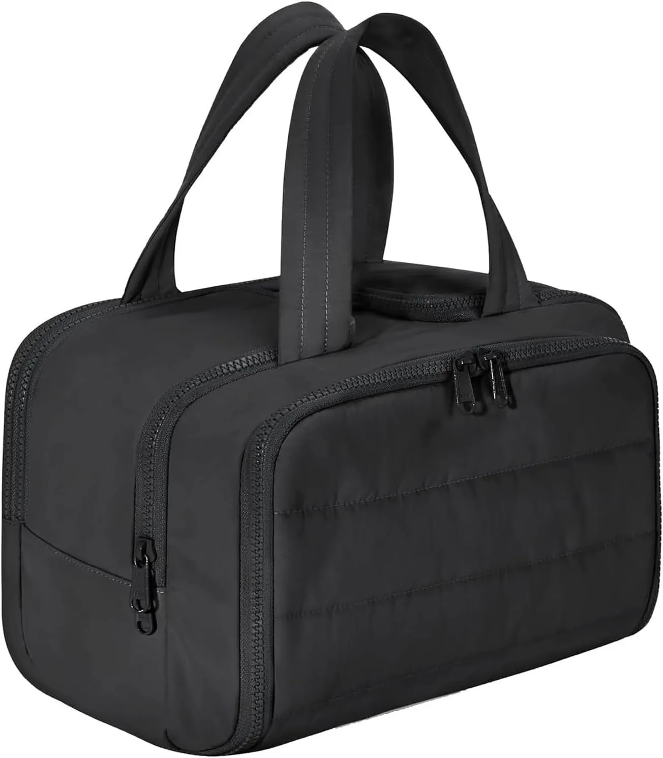 Decisive Makeup Bag, Elouva Toiletry Bag, Large Capacity Wide-Open Travel Cosmetic Bag, 4-in-1 Puffy Multi-functional Toiletry Bag, Portable Hanging Organizer, Dry-and-Wet Separation (Black)