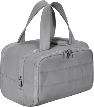 Decisive Makeup Bag, Elouva Toiletry Bag, Large Capacity Wide-Open Travel Cosmetic Bag, 4-in-1 Puffy Multi-functional Toiletry Bag, Portable Hanging Organizer, Dry-and-Wet Separation (Gray)