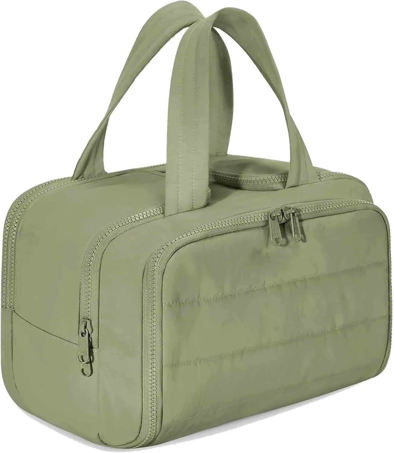 Decisive Makeup Bag, Elouva Toiletry Bag, Large Capacity Wide-Open Travel Cosmetic Bag, 4-in-1 Puffy Multi-functional Toiletry Bag, Portable Hanging Organizer, Dry-and-Wet Separation (Green)