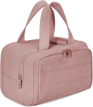 Decisive Makeup Bag, Elouva Toiletry Bag, Large Capacity Wide-Open Travel Cosmetic Bag, 4-in-1 Puffy Multi-functional Toiletry Bag, Portable Hanging Organizer, Dry-and-Wet Separation (Khaki)