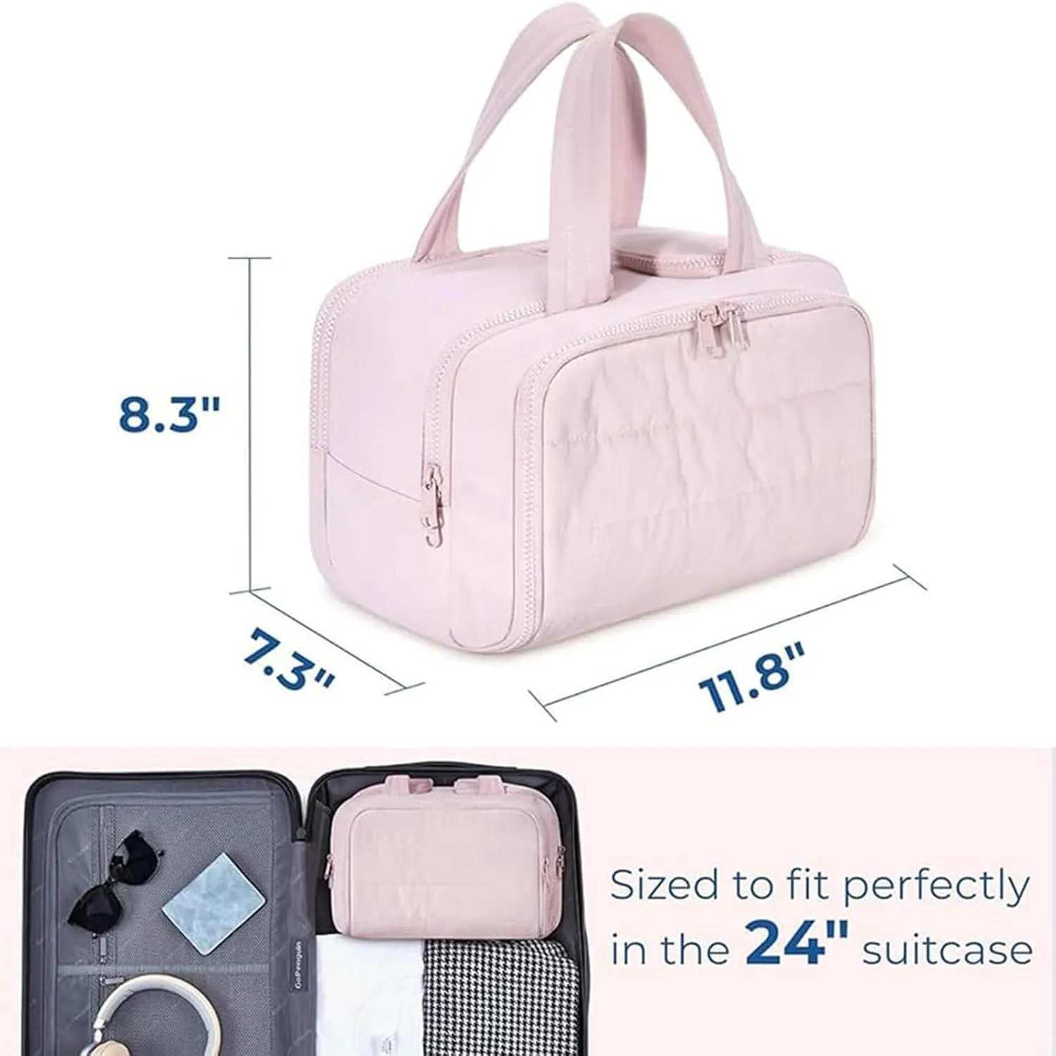 Decisive Makeup Bag, Elouva Toiletry Bag, Large Capacity Wide-Open Travel Cosmetic Bag, 4-in-1 Puffy Multi-functional Toiletry Bag, Portable Hanging Organizer, Dry-and-Wet Separation (Light blue)