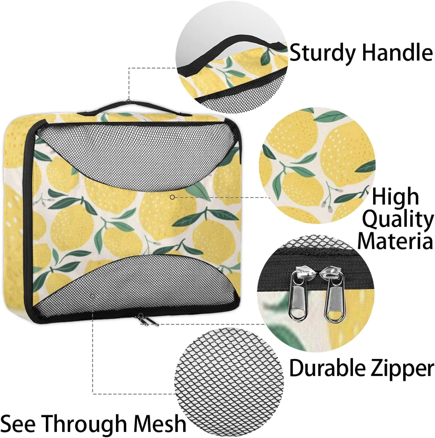 Decorative Lemon 4 Set Packing Cubes for Suitcases Travel Packing Organizers for Travel Accessories Lightweight & Space Saving