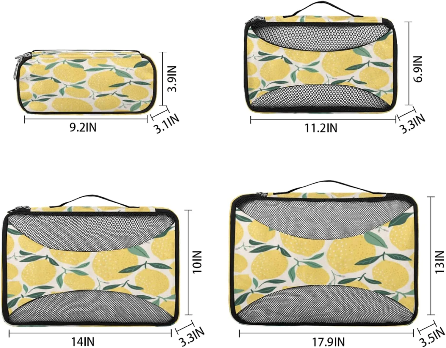 Decorative Lemon 4 Set Packing Cubes for Suitcases Travel Packing Organizers for Travel Accessories Lightweight & Space Saving