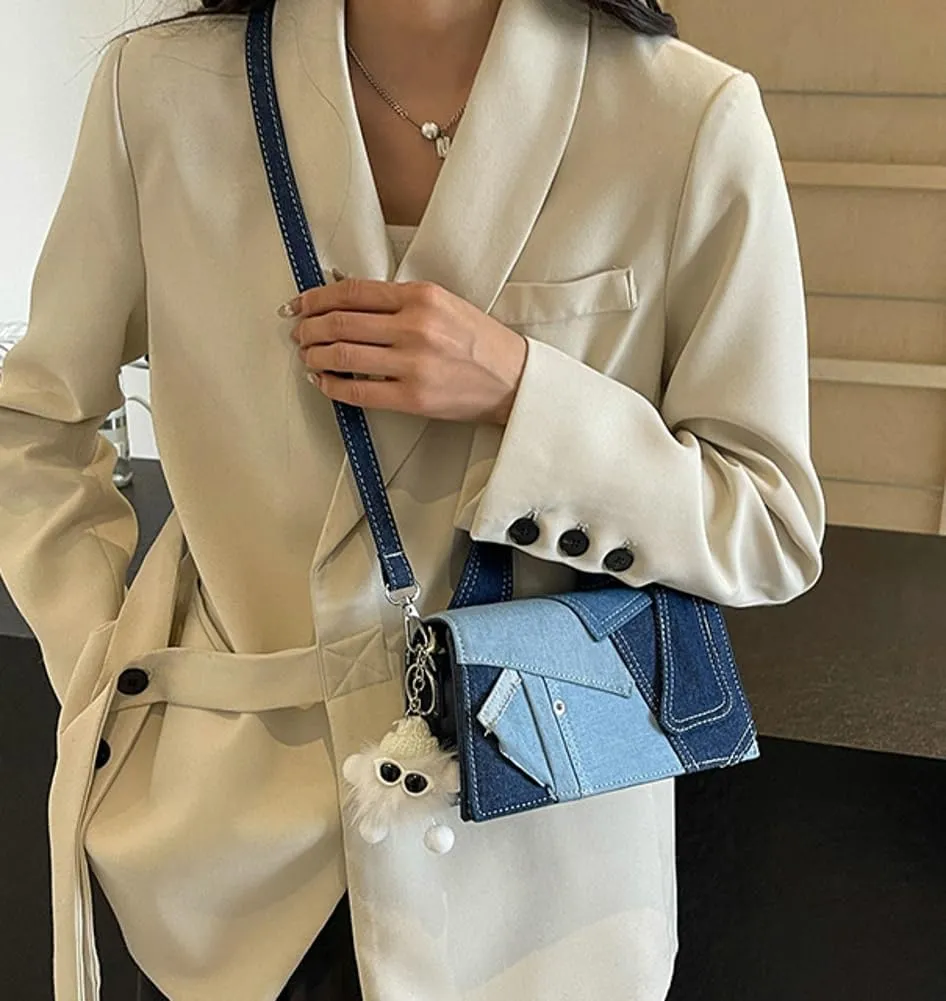 Denim Purse Top Handle Bag Small Shoulder Bags Stylish Purse Handbags With Removable Strap Travel Work