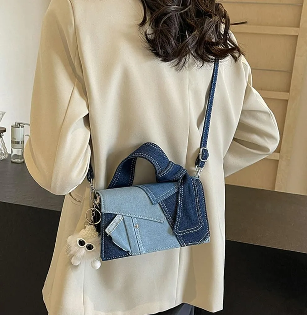 Denim Purse Top Handle Bag Small Shoulder Bags Stylish Purse Handbags With Removable Strap Travel Work