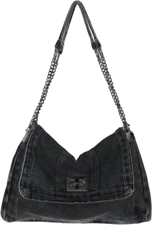 Denim Tote Bag for Women Vintage Hobo Purse Large Spacious Adjustable Retro Lock Closure Lightweight Denim Material