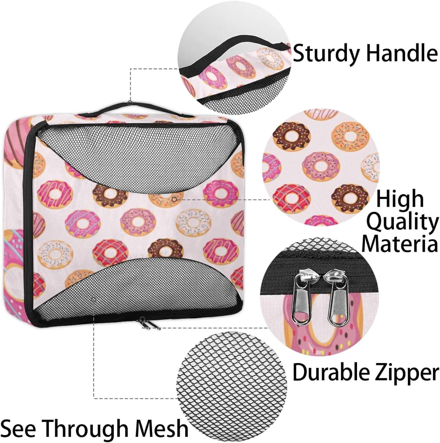 Donuts Pink 4 Set Packing Cubes for Suitcases Travel Packing Organizers for Travel Accessories Lightweight & Space Saving