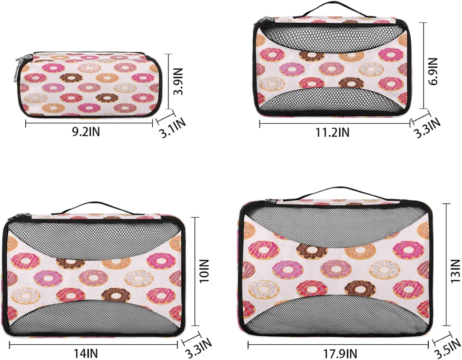 Donuts Pink 4 Set Packing Cubes for Suitcases Travel Packing Organizers for Travel Accessories Lightweight & Space Saving