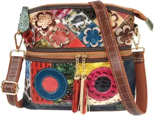 Downupdown Genuine Leather Crossbody Bags for Women Floral Purse Satchel Shoulder Bag Designer Handbags Stylish Ladies Purses