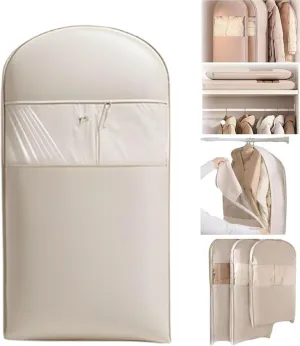 Dust Space Saving Hanging Garment Bag with Self Compression Zipper,Otherwise Space Saving Garment Bag for Down Coat(Beige,M)