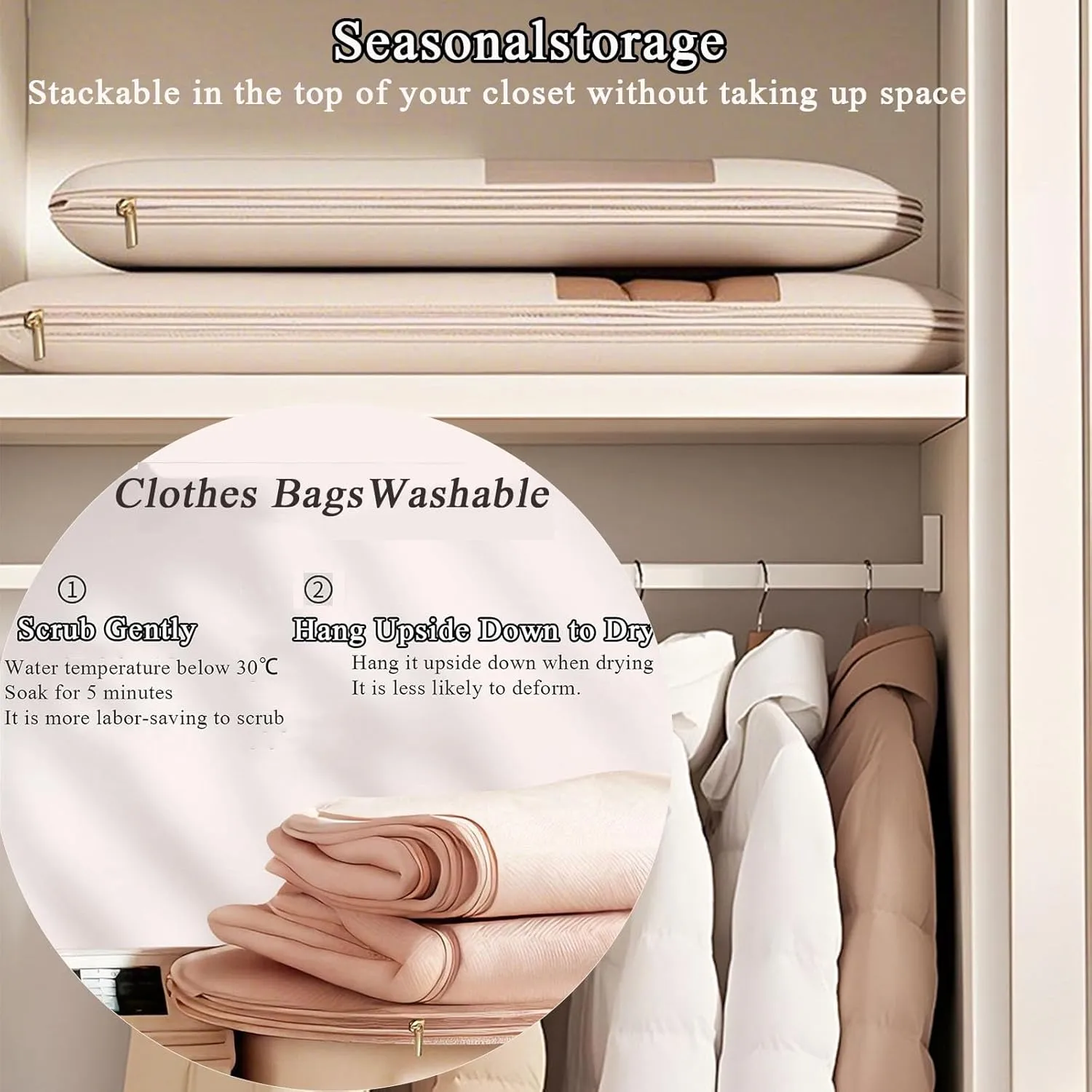 Dust Space Saving Hanging Garment Bag with Self Compression Zipper,Otherwise Space Saving Garment Bag for Down Coat(Pink,L XL)