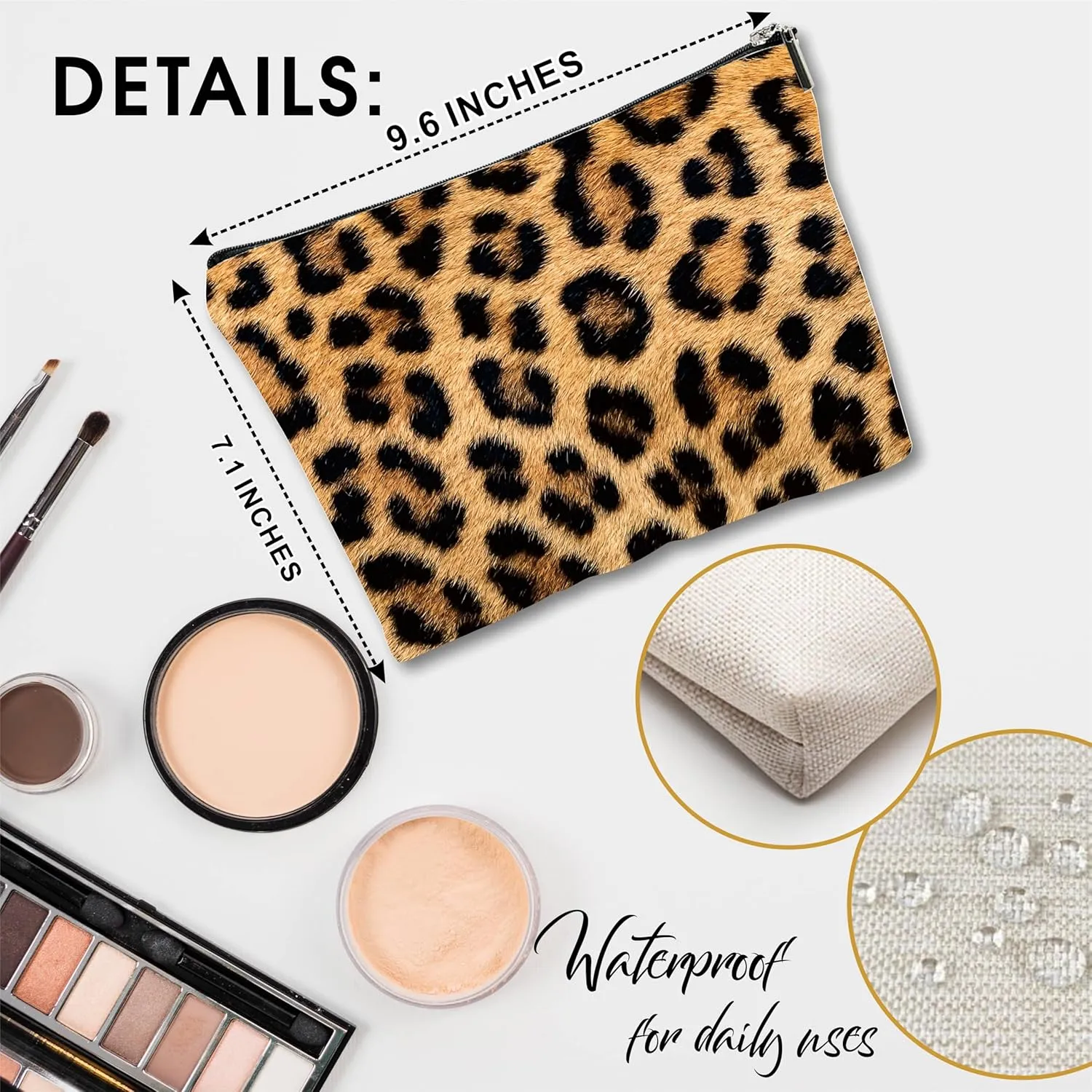 DYIRBIIY Leopard Print Cosmetic Bag, Make Up Linen Bag, Animal Protection Theme Toiletry Bag, Zipper Pouch For Travel & Daily Uses, Gift For Girls, Bags & Accessories - 09
