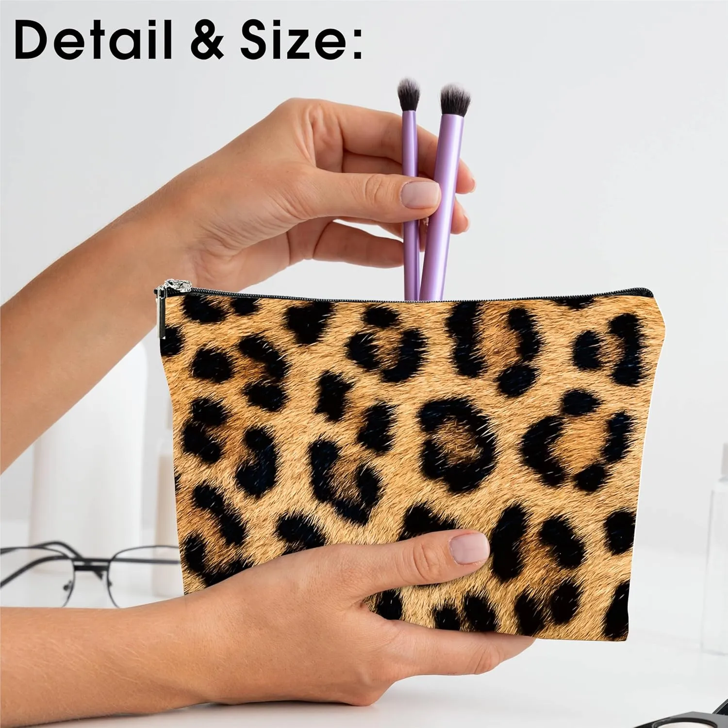 DYIRBIIY Leopard Print Cosmetic Bag, Make Up Linen Bag, Animal Protection Theme Toiletry Bag, Zipper Pouch For Travel & Daily Uses, Gift For Girls, Bags & Accessories - 09
