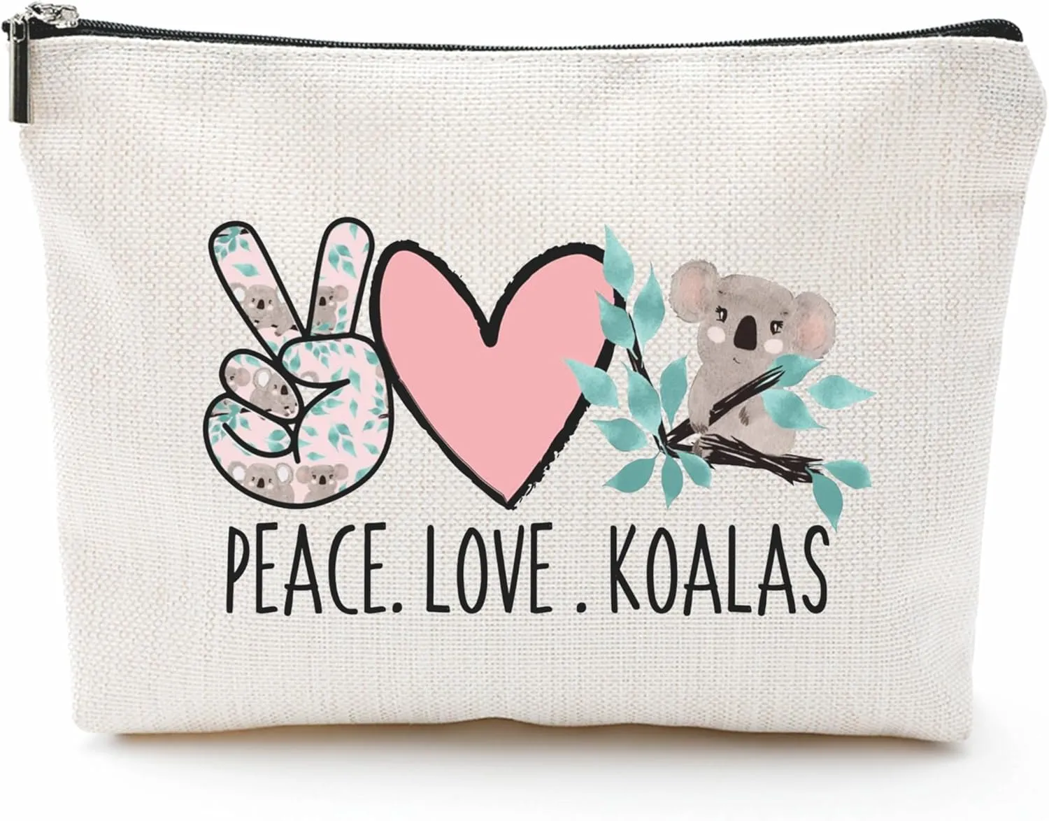 DYIRBIIY Peace Love Koalas Cosmetic Bag, Make Up Linen Bag, Animal Lovers Toiletry Bag, Zipper Pouch For Travel & Daily Uses, Gift For Girls, Bags & Accessories - 02