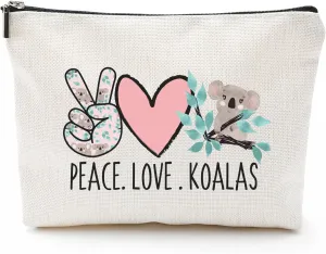 DYIRBIIY Peace Love Koalas Cosmetic Bag, Make Up Linen Bag, Animal Lovers Toiletry Bag, Zipper Pouch For Travel & Daily Uses, Gift For Girls, Bags & Accessories - 02