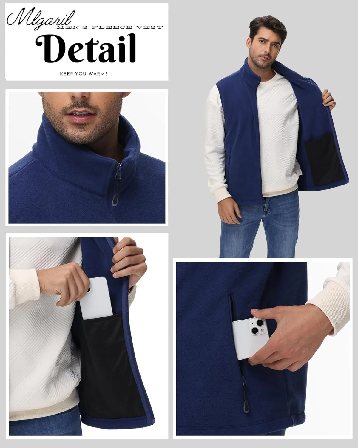 Eco-Friendly Fleece Vest, Soft Anti-Pilling with Zippered Pockets for Camping Office, Lightweight Sleeveless Jacket