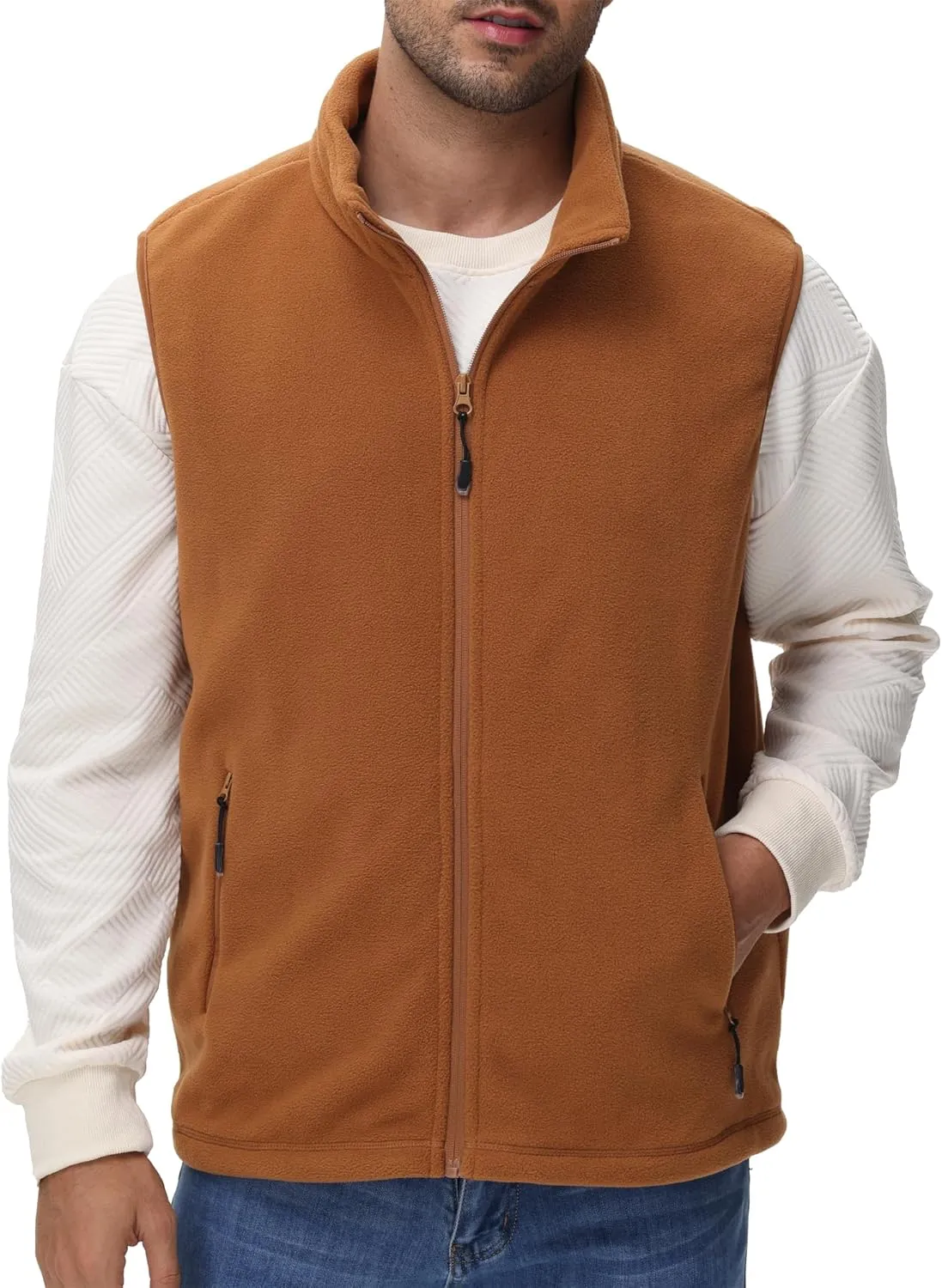 Eco-Friendly Fleece Vest, Soft Anti-Pilling with Zippered Pockets for Camping Office, Lightweight Sleeveless Jacket
