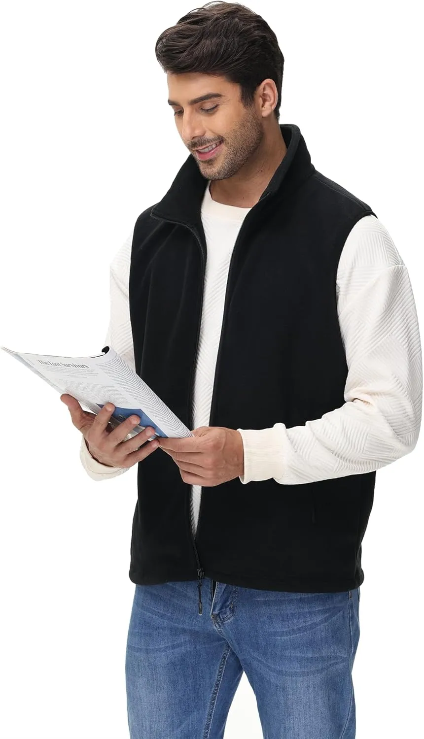 Eco-Friendly Fleece Vest, Soft Anti-Pilling with Zippered Pockets for Camping Office, Lightweight Sleeveless Jacket