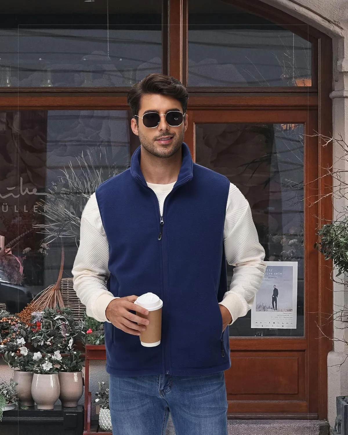 Eco-Friendly Fleece Vest, Soft Anti-Pilling with Zippered Pockets for Camping Office, Lightweight Sleeveless Jacket